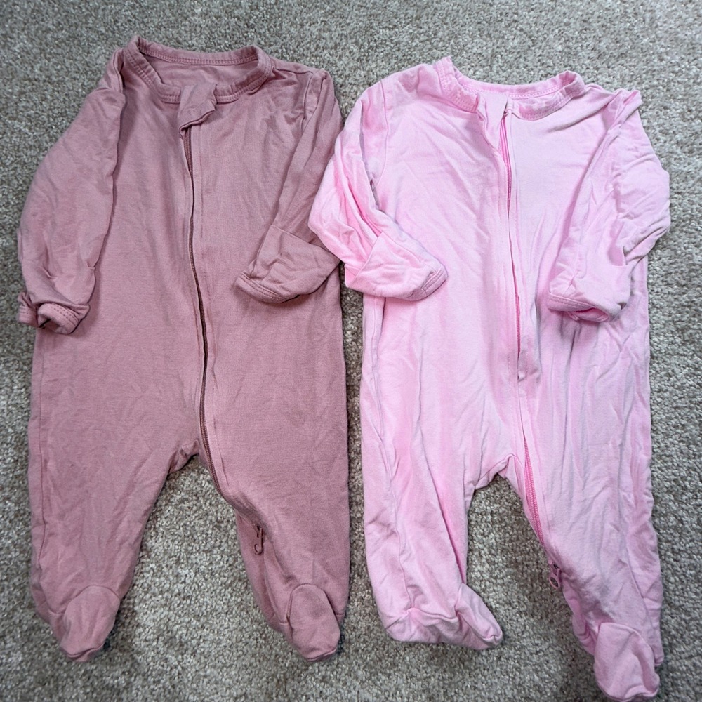 Aablexema Newborn Bamboo Rayon Footed Sleepers Pink Dusty Rose Set of 2